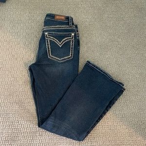 Shyanne Scroll Dark Wash Bootcut Jeans, EUC, 32 Short